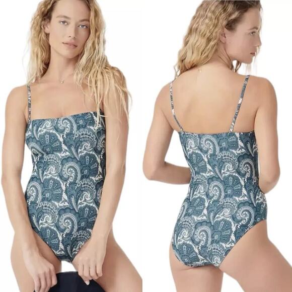 J.Crew Women's Bandeau One Piece Swimsuit Ratti Midnight Paisley Beach Size 6 - Picture 1 of 6